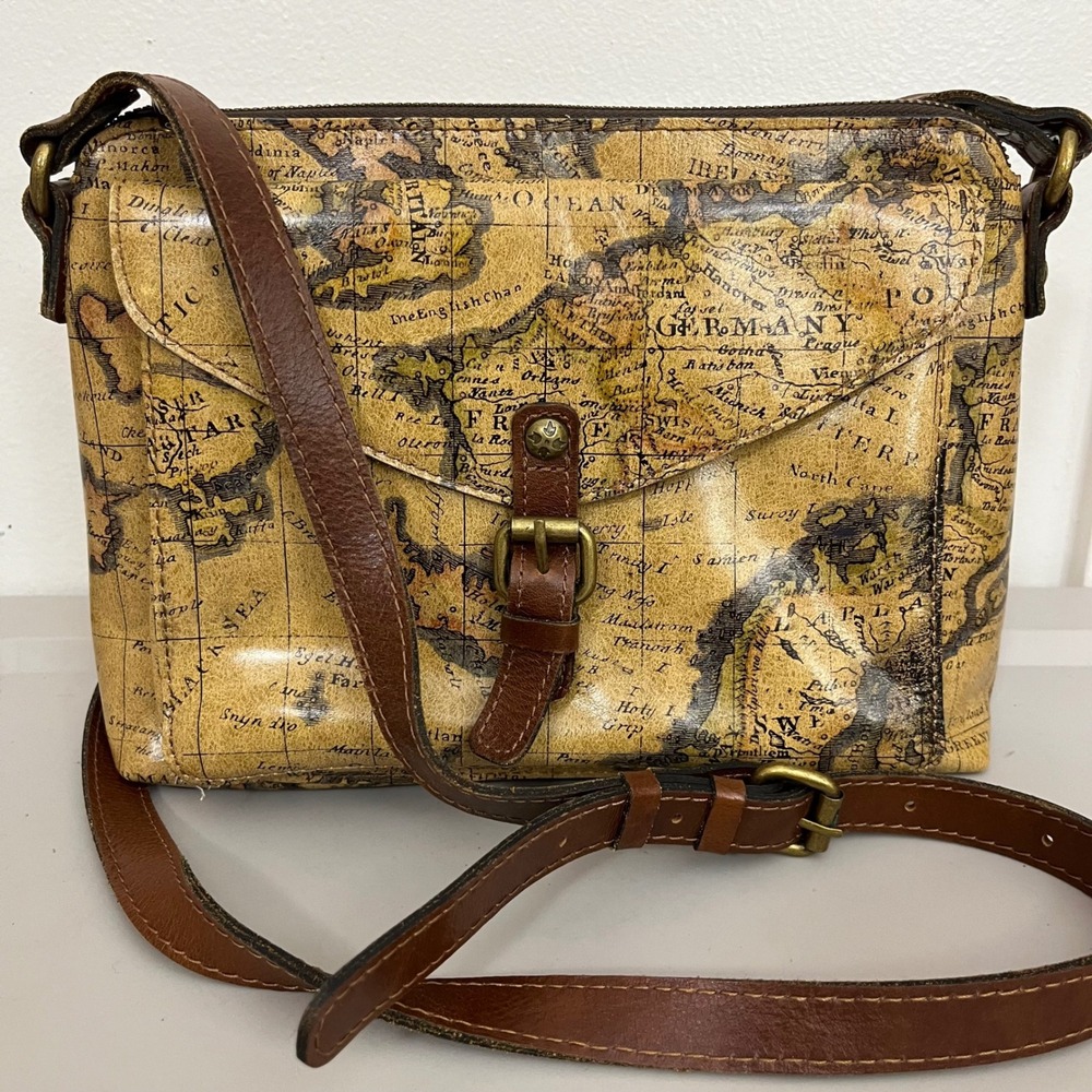 Patricia Nash Crossbody European Map Bag Leather Vintage Dark Academia Heritage